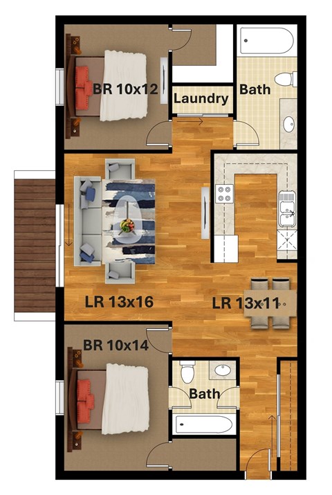A floor plan of a house with a laundry room, bathroom, and living room.